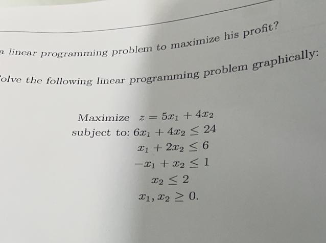 Solved a linear programming problem to maximize his profit? | Chegg.com