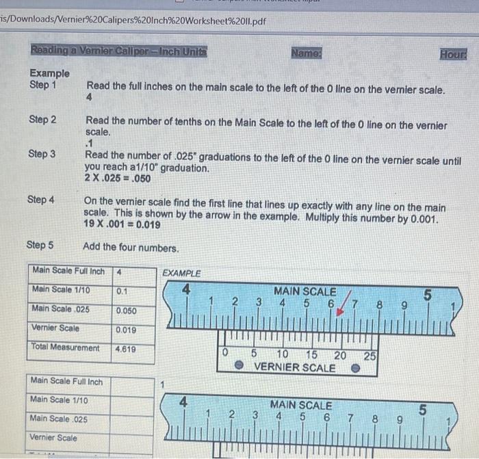 reading a vernier caliper inch units introduction Chegg