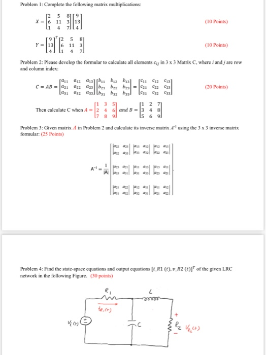 Solved Problem 1: Complete the following matrix | Chegg.com