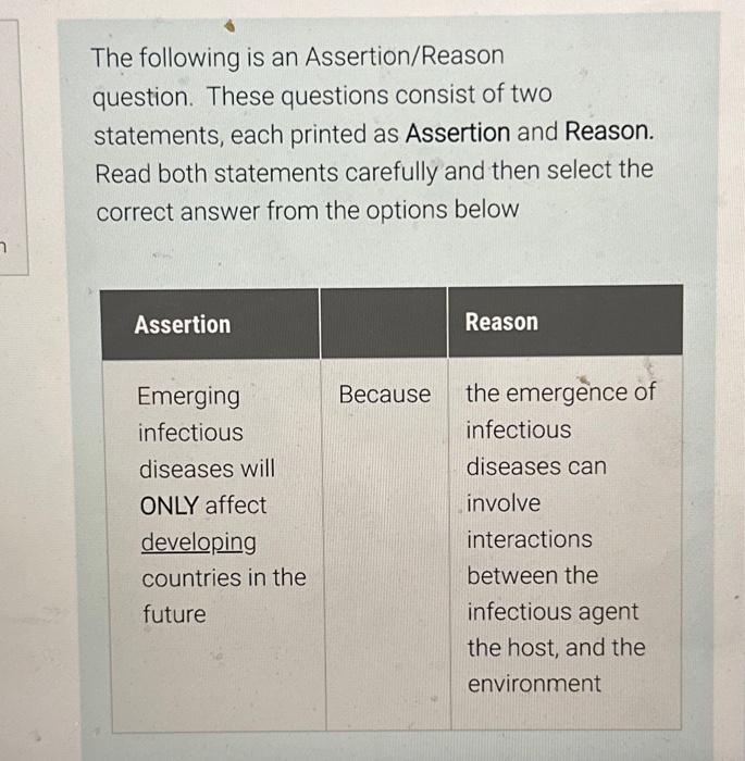 Solved The Following Is An Assertion/Reason Question. These | Chegg.com