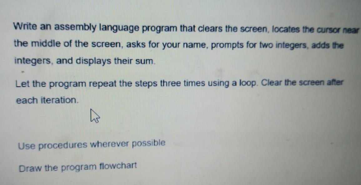 Solved Write an assembly language program that clears the | Chegg.com