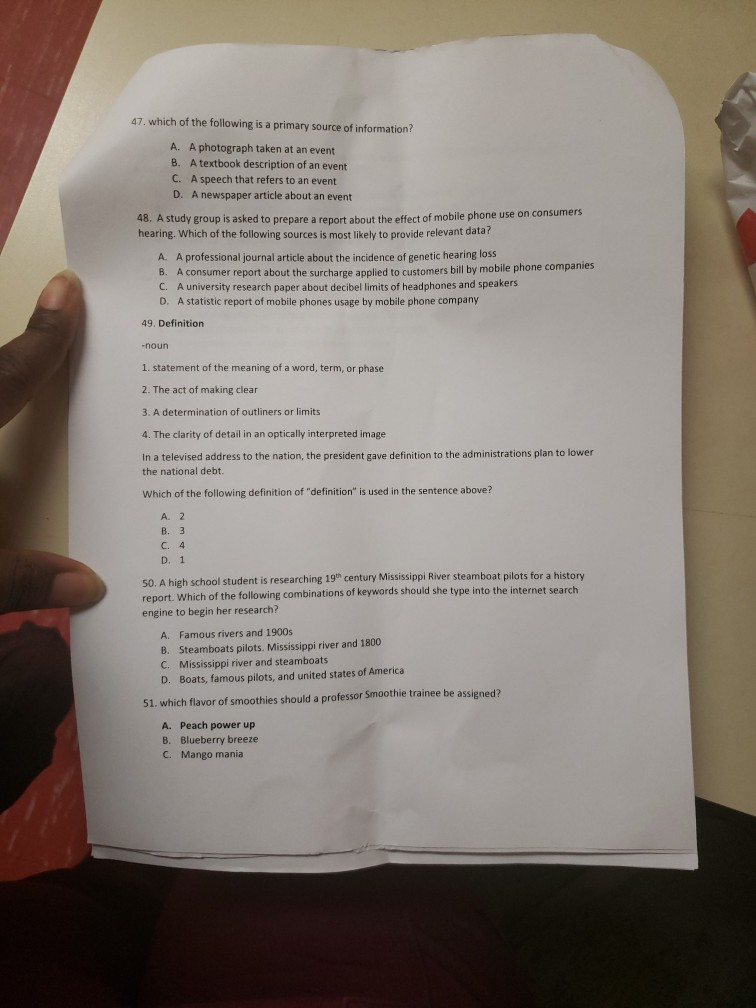 Solved 47. which of the following is a primary source of