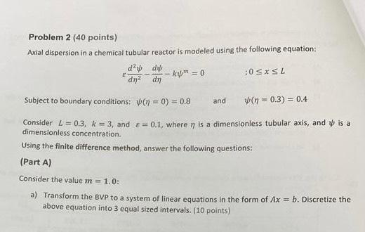 Solved Problem 2 ( 40 points) Axial dispersion in a chemical | Chegg.com