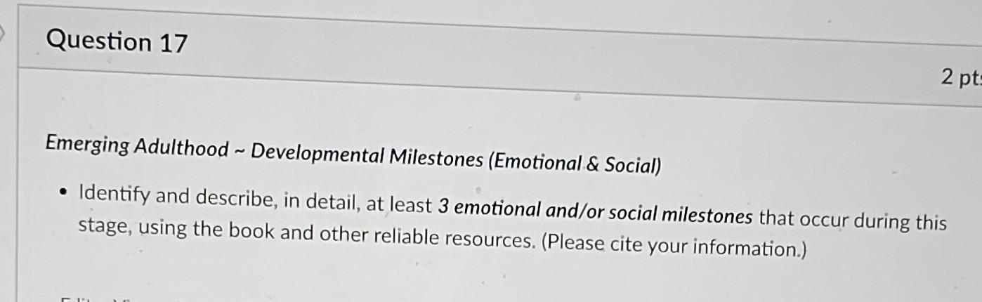 Solved Emerging Adulthood Developmental Milestones | Chegg.com