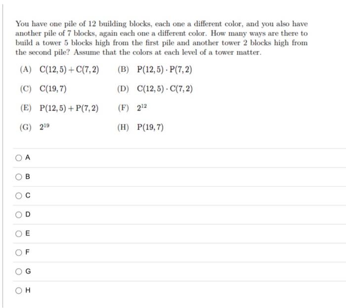 Solved You have one pile of 12 building blocks, each one a | Chegg.com