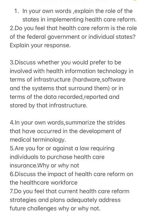 Solved 1. In your own words, explain the role of the states | Chegg.com