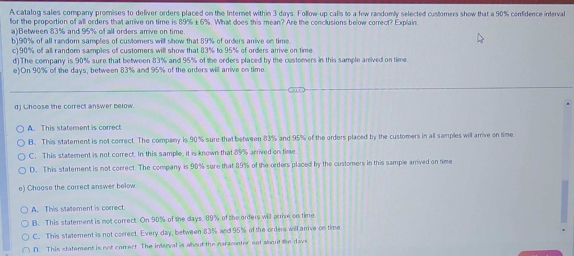 Solved A catalog sales company promises to deliver orders