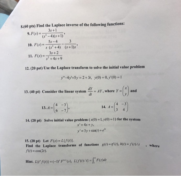 Solved 8 60 Pts Find The Laplace Inverse Of The Following