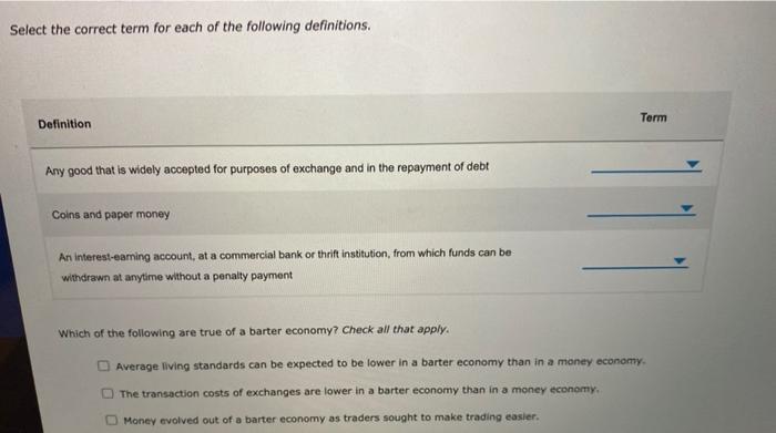 Solved Select the correct term for each of the following | Chegg.com