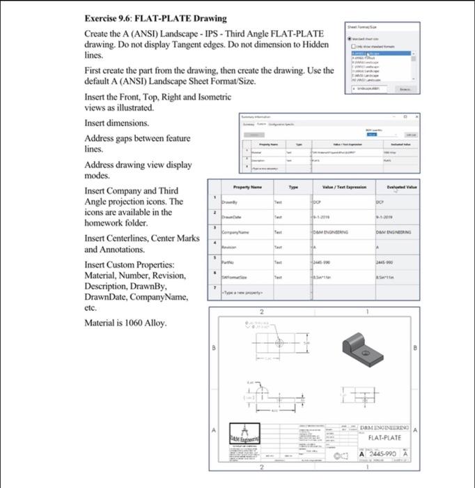 Solved Exercise 9.6: FLAT-PLATE Drawing Create the A (ANSI) | Chegg.com