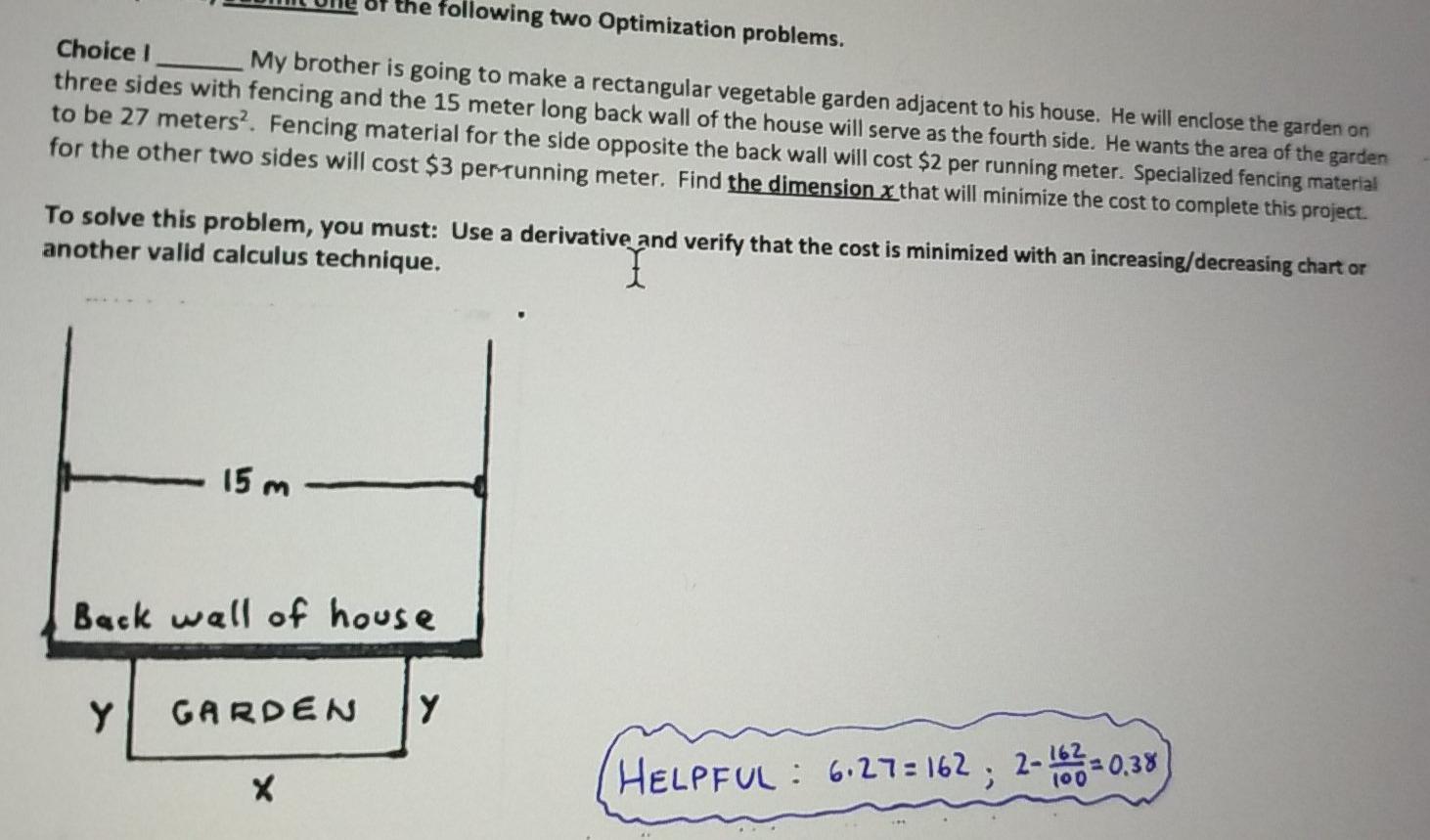 Solved following two Optimization problems. Choice1 My | Chegg.com