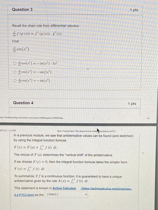 Solved Question 3 1 pts Recall the chain rule from | Chegg.com