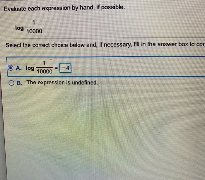 Solved Evaluate each expression by hand, if possible. log | Chegg.com