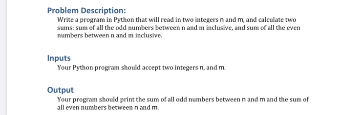 Solved Problem Description: Write a program in Python that | Chegg.com