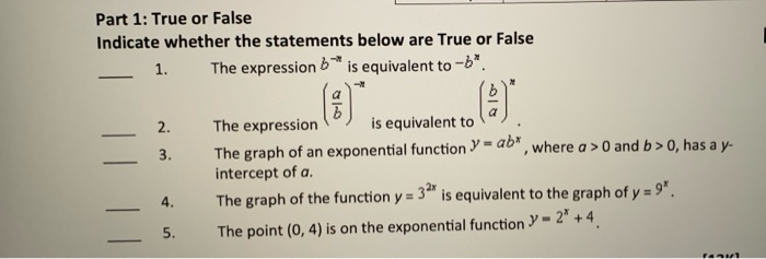 Solved Part 1: True or False Indicate whether the statements | Chegg.com