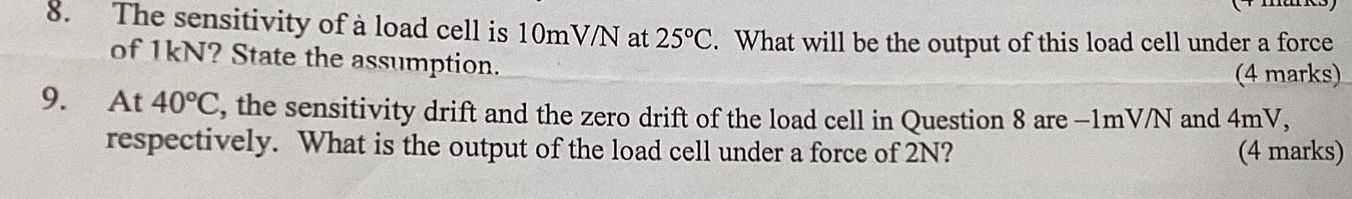 Solved The sensitivity of a load cell is 10mVN ﻿at 25°C. | Chegg.com