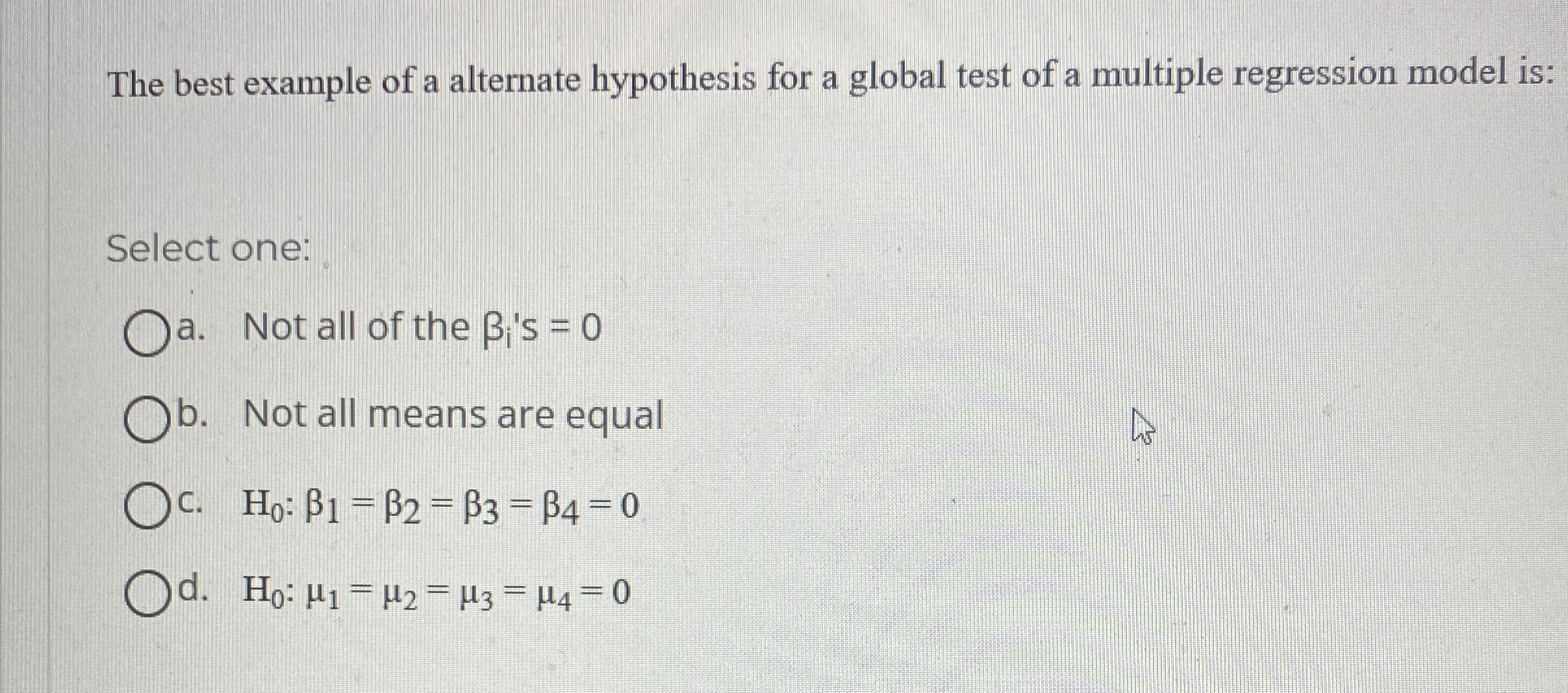 Solved The best example of a alternate hypothesis for a | Chegg.com