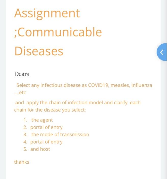 Solved Assignment ;Communicable Diseases ( Dears Select Any | Chegg.com