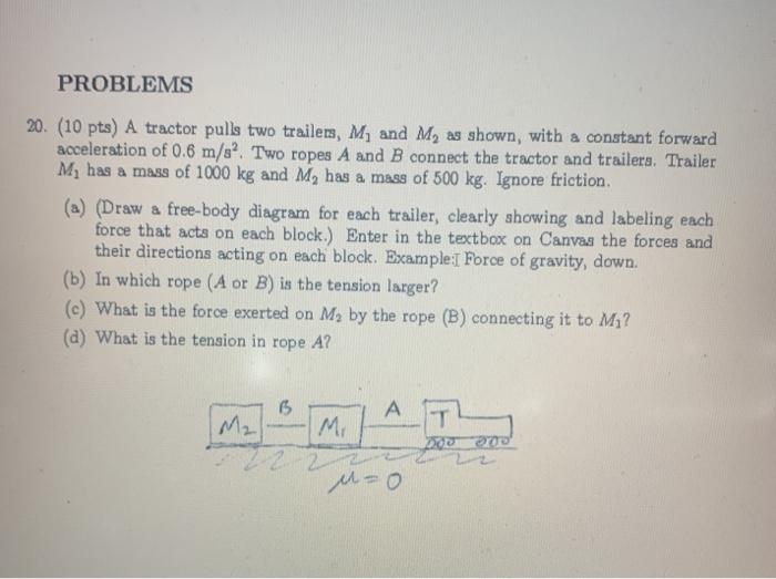 Solved PROBLEMS 20. (10 pts) A tractor pulls two trailers, | Chegg.com