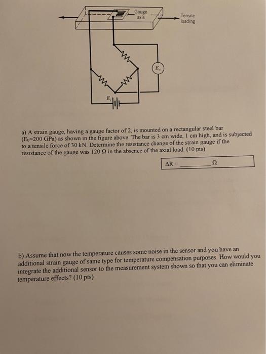 Solved a) A strain gauge, having a gauge factor of 2 , is | Chegg.com