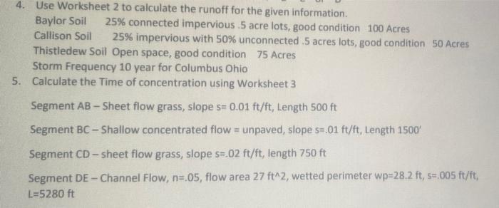 4. Use Worksheet 2 to calculate the runoff for the | Chegg.com