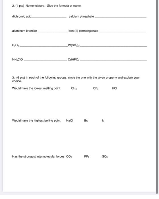 Solved 2. (4 pts) Nomenclature. Give the formula or name. | Chegg.com