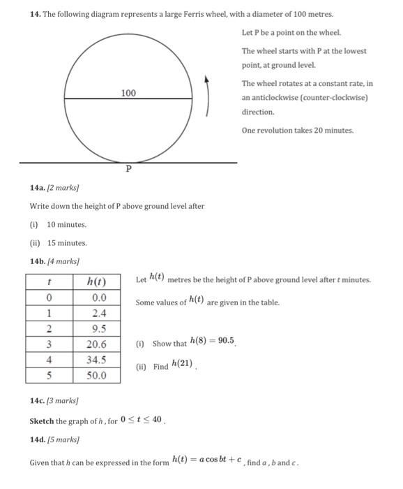 Solved 14. The following diagram represents a large Ferris | Chegg.com