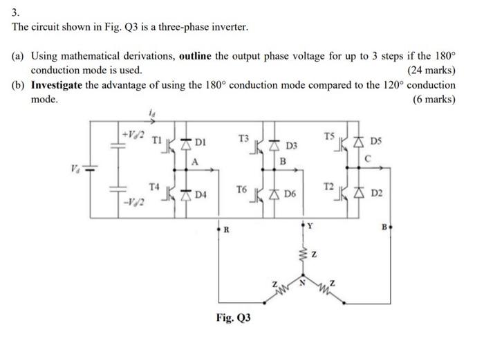 Solved 3. The circuit shown in Fig. Q3 is a three-phase | Chegg.com