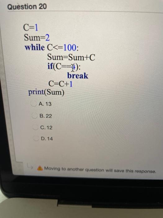 Solved Question 20 C=1 Sum=2 while C