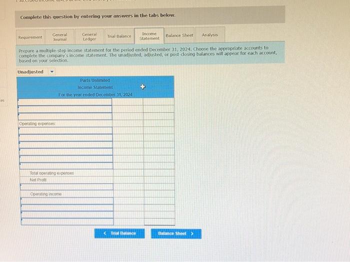 Solved On January 1, 2024, the general ledger of Parts