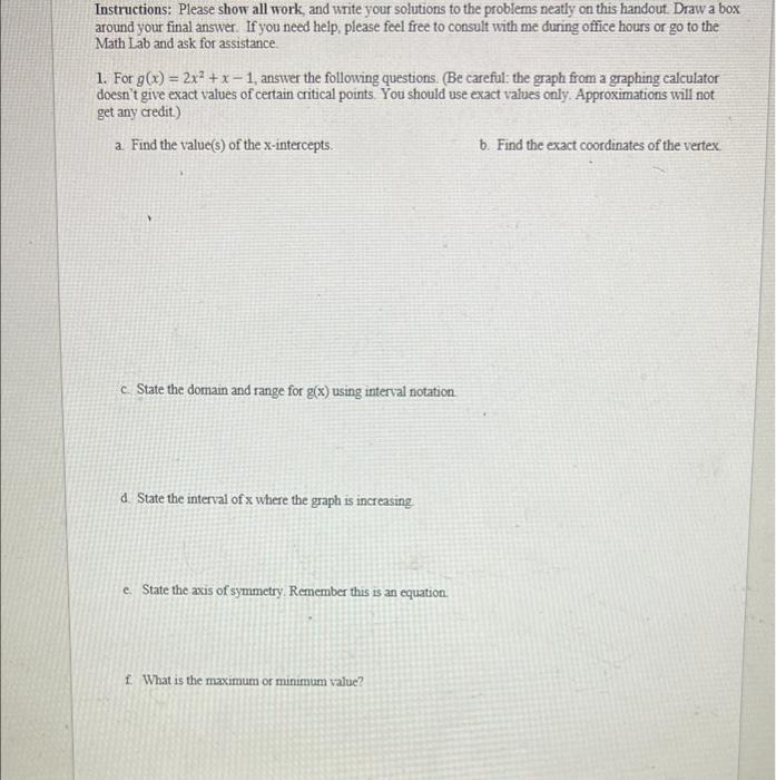 Solved Instructions: Please show all work, and write your | Chegg.com
