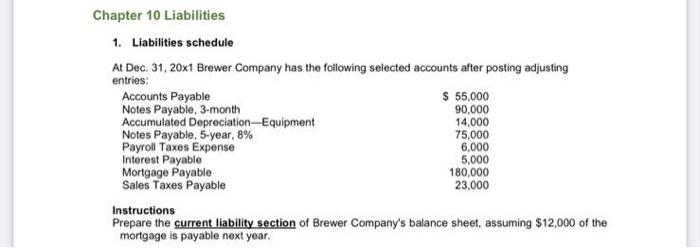 Solved Chapter 10 Liabilities 1. Liabilities schedule At | Chegg.com