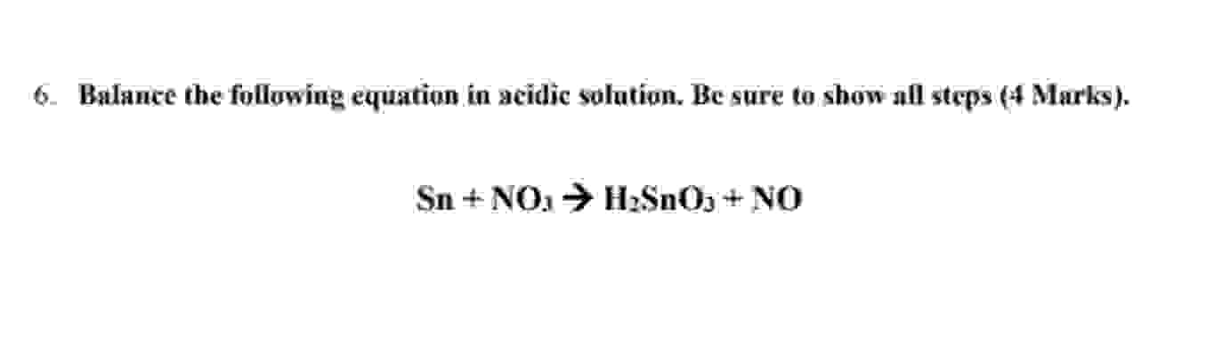 Solved Balance The Following Equation In Acidic Solution Be