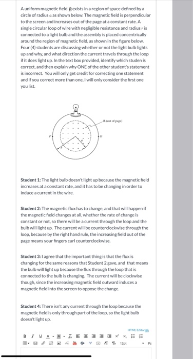 Solved A uniform magnetic field Bexists in a region of space | Chegg.com