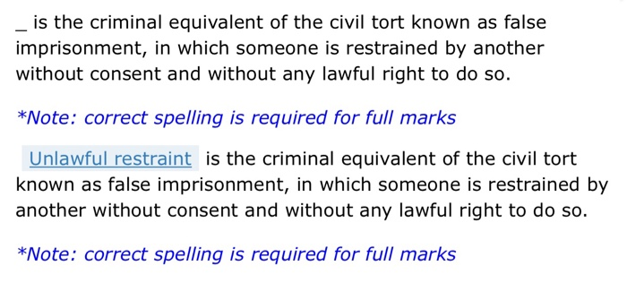Solved Is The Criminal Equivalent Of The Civil Tort Known As Chegg