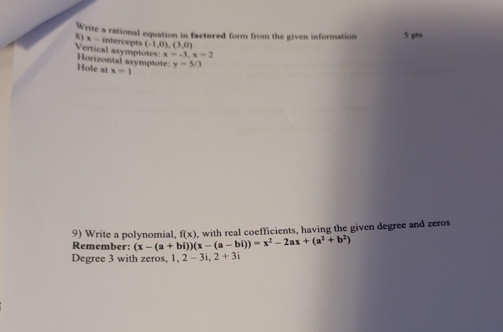 Solved Write a rational equation in factered form from the | Chegg.com
