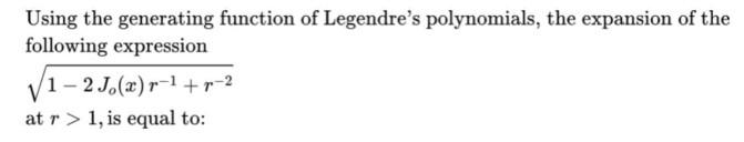 Solved Using the generating function of Legendre's | Chegg.com