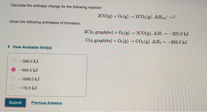 Solved Calculate The Enthalpy Change For The Following | Chegg.com