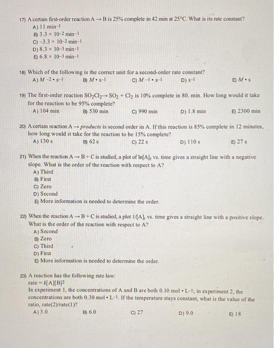 Solved 17 A Certain First Order Reaction A Bis 25 Compl Chegg Com