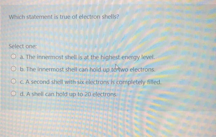 Solved Which statement is true of electron shells? Select | Chegg.com