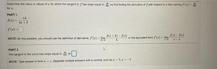 Solved Determine the value or values of x for which the | Chegg.com