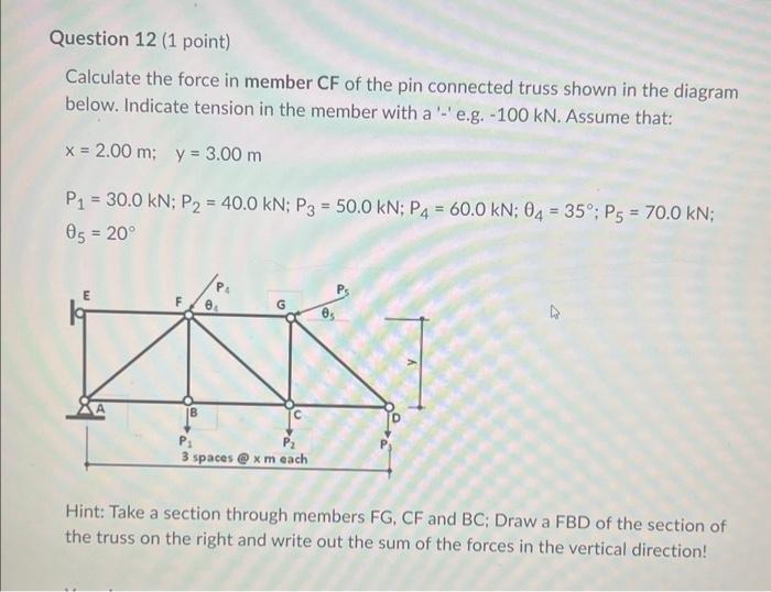 Solved Referring To The Diagram Of A Pin Connected Truss 