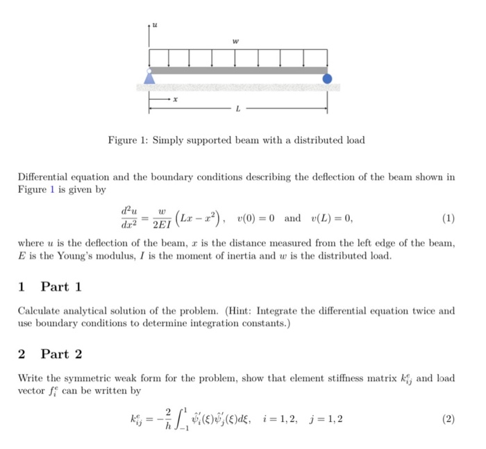 Solved U W Figure 1 Simply Supported Beam With A Chegg