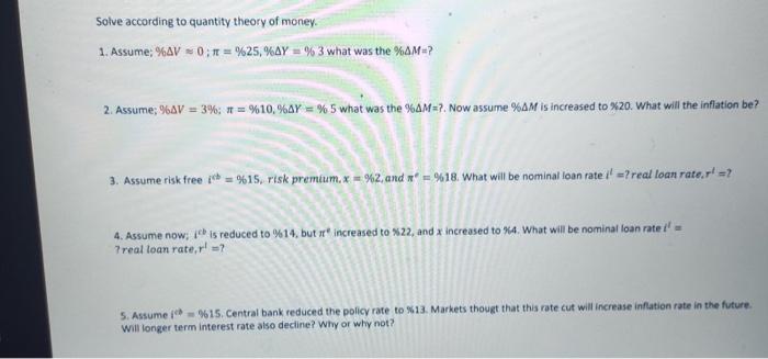 Solved Solve according to quantity theory of money. 1. | Chegg.com