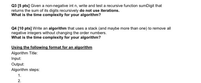 Sumdigit Solved Q3 [5 pts) Given a non-negative int n, write and test | Chegg.com