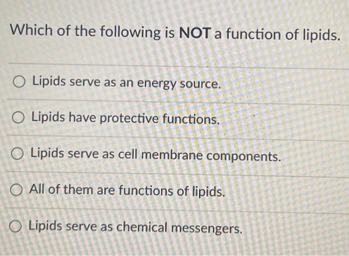 Solved Which of the following is NOT a function of lipids. O