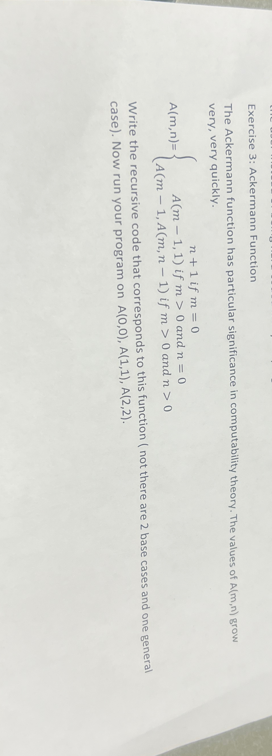 Solved Exercise 3 Ackermann Functionthe Ackermann Function