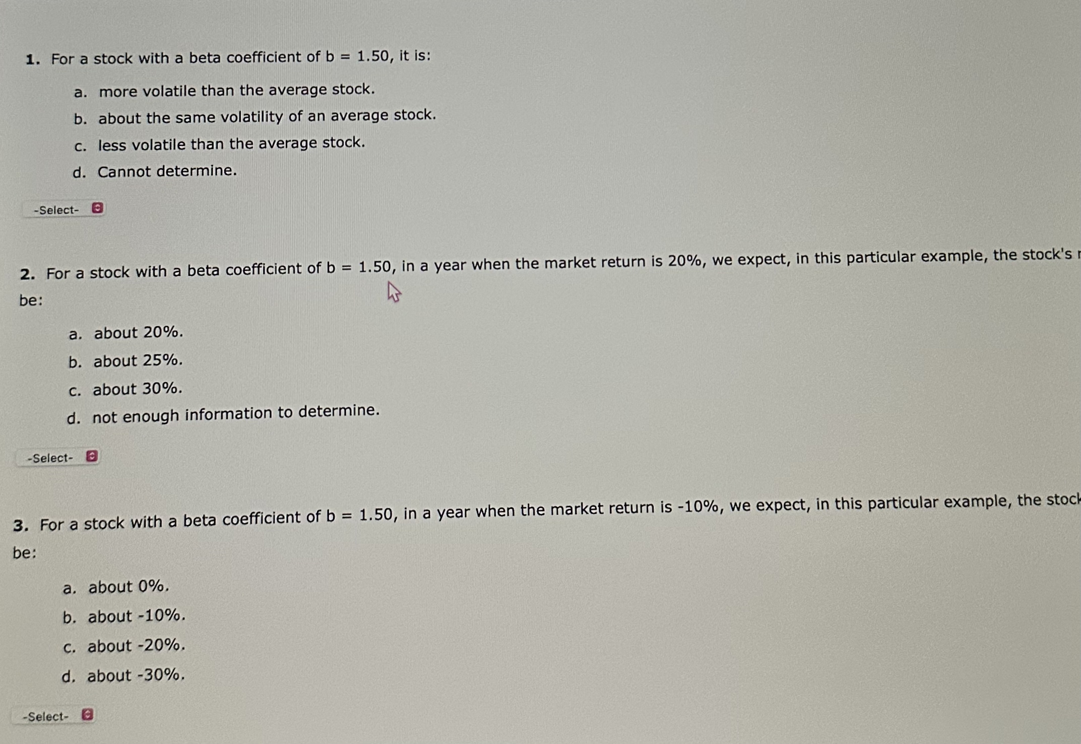 Solved For a stock with a beta coefficient of b=1.50, ﻿it | Chegg.com