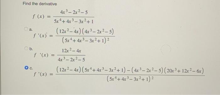 Solved Find The Derivative F X 5x4 4x3−3x2 14x3−2x2−5