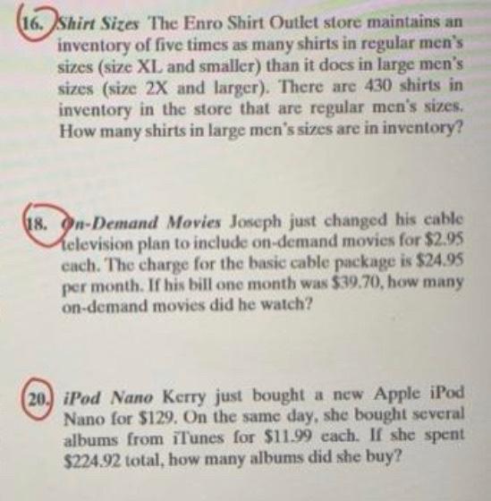 Solved (16. Shirt Sizes The Enro Shirt Outlet store